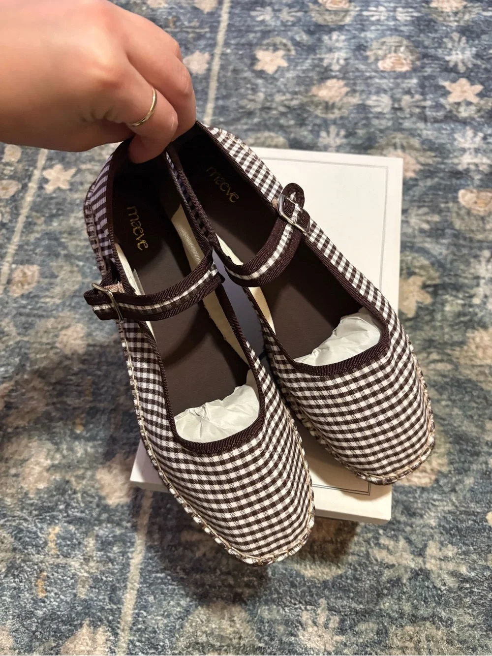 NEW Anthropologie Maeve Gingham Mary Jane Espadrille Flats Size 40